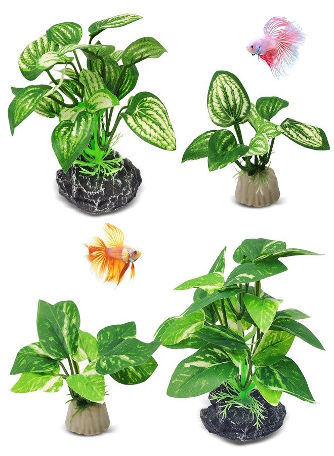 GOZILLA Silk Fish Tank Plants,Reptile Artificial Plant,Reptile Plants for Terrarium,Aquarium Decorations Accessories Set,Resin Pedestal Silk Aquarium Plant for Fish Tank.(4PCS/A-Set) - Image 1